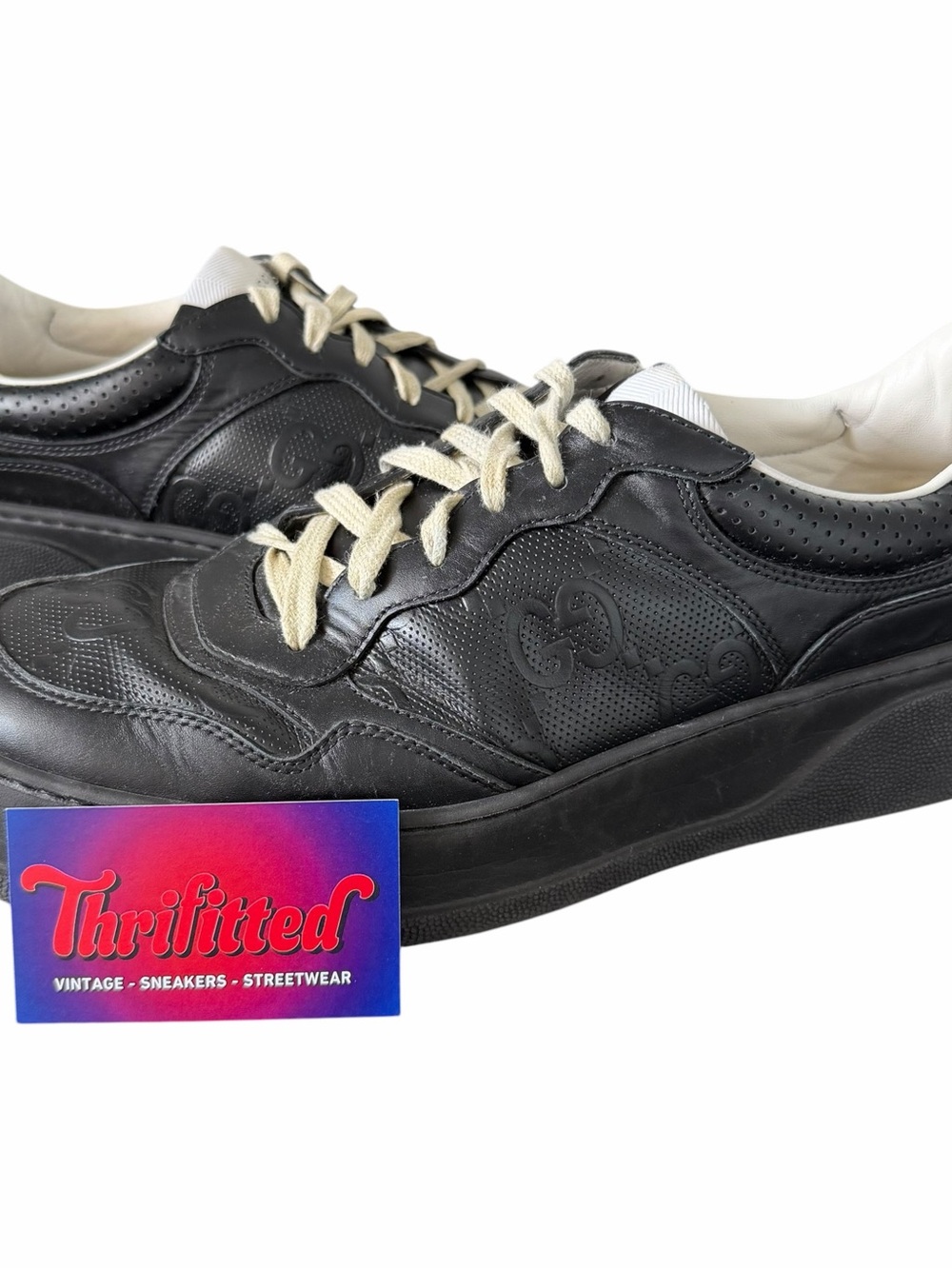 Gucci GG Embossed Sneaker Black Leather Size 12 UK / 12.5 US Men Designer Shoes